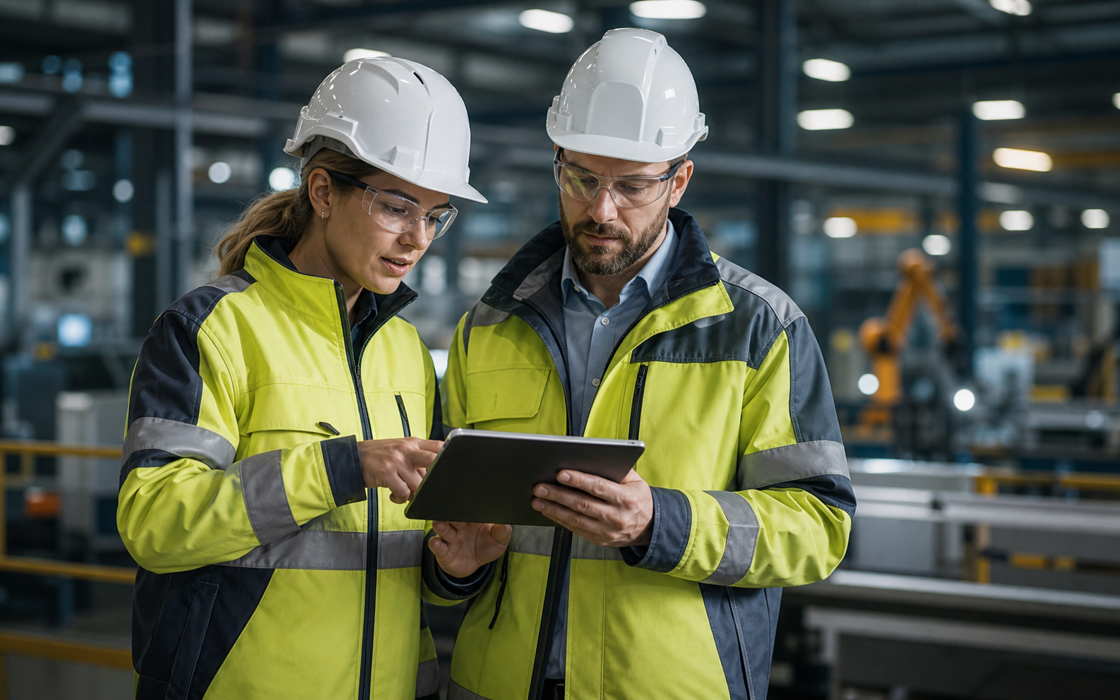 Specialists reviewing project data in an industrial setting